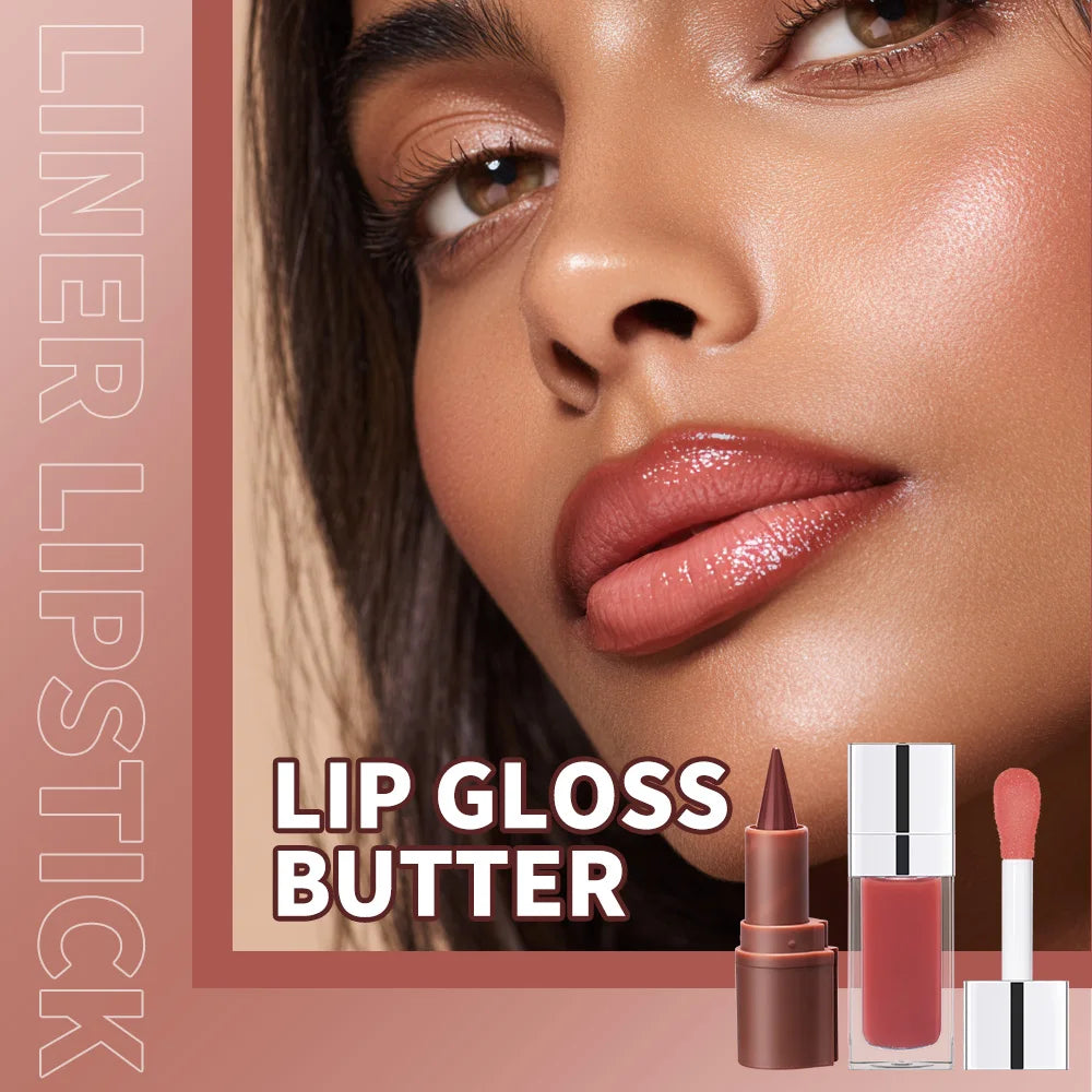 Hydrating Lip Liner and Gloss Combo Set for Defined Shiny Lips - 8