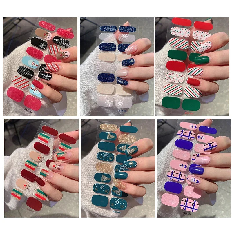 Festive Winter Snowflake Semi-Cured Gel Nail Wraps for Holiday Manicures - 8