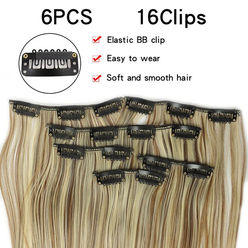 24 Inch Long Straight Synthetic Clip-In Hair Extensions