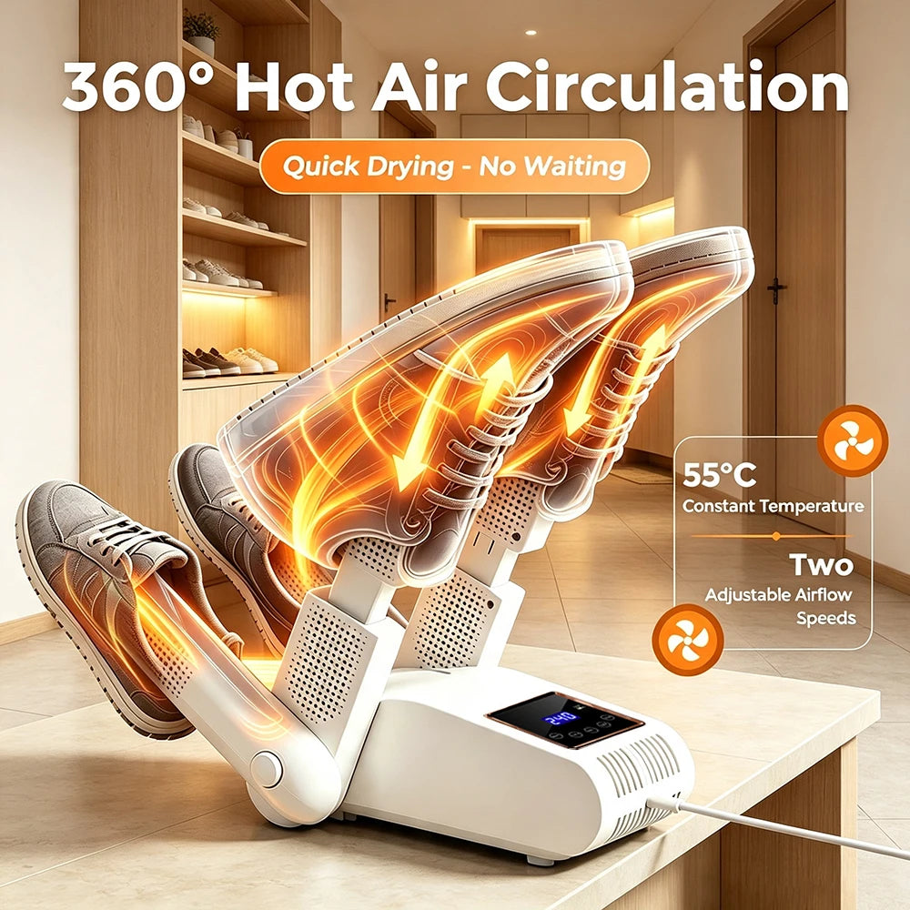 Foldable 4-Tube Electric Shoe and Boot Dryer with UV Sterilization