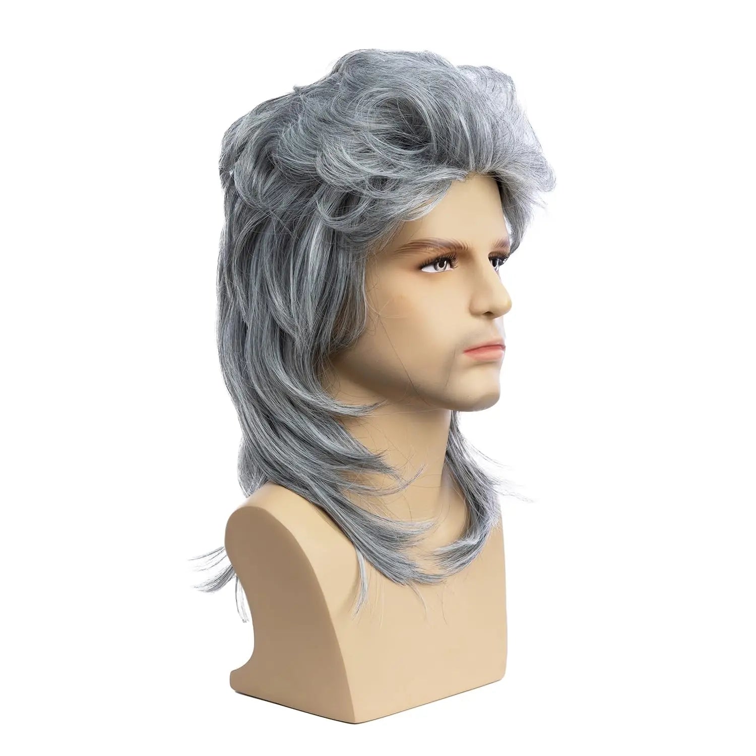 Silver Grey 80s Rocker Mullet Wig for Men - 3