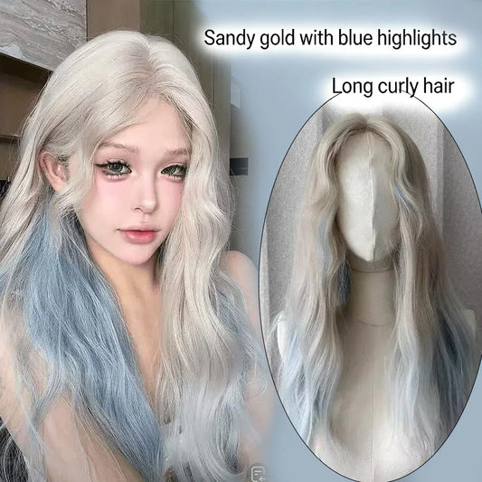 Long Wavy Synthetic Lace Front Wig with Blue Highlights