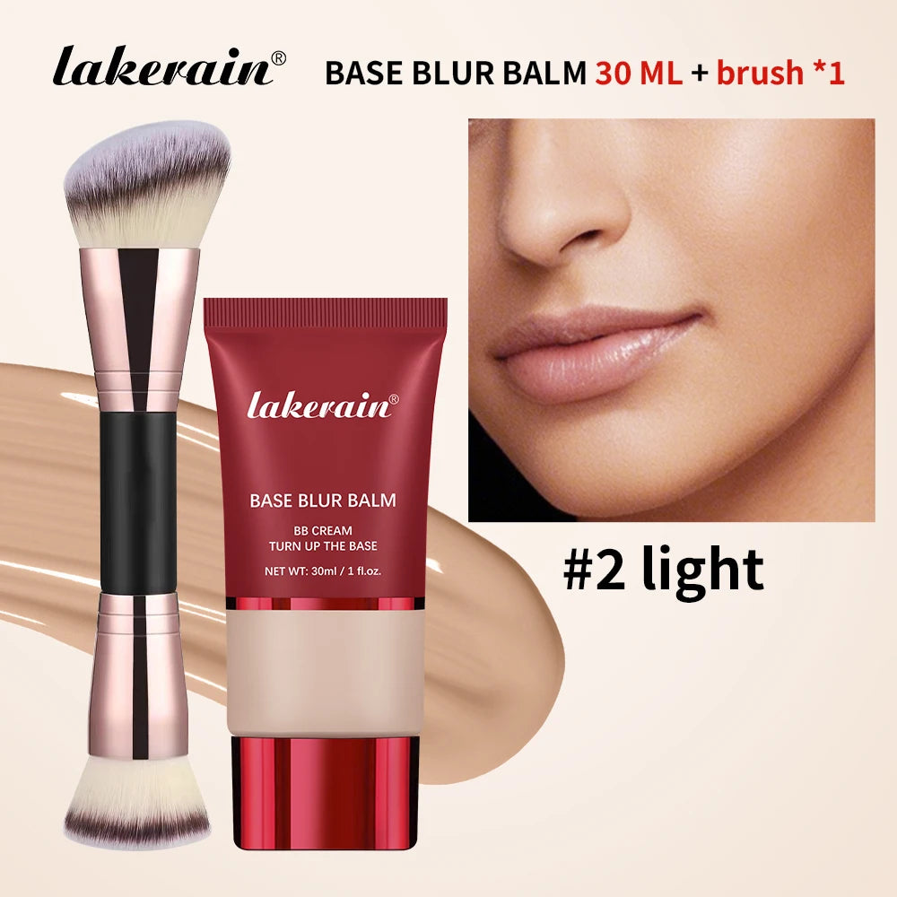 Matte Liquid Foundation and Dual-Ended Makeup Brush Set for Flawless Skin