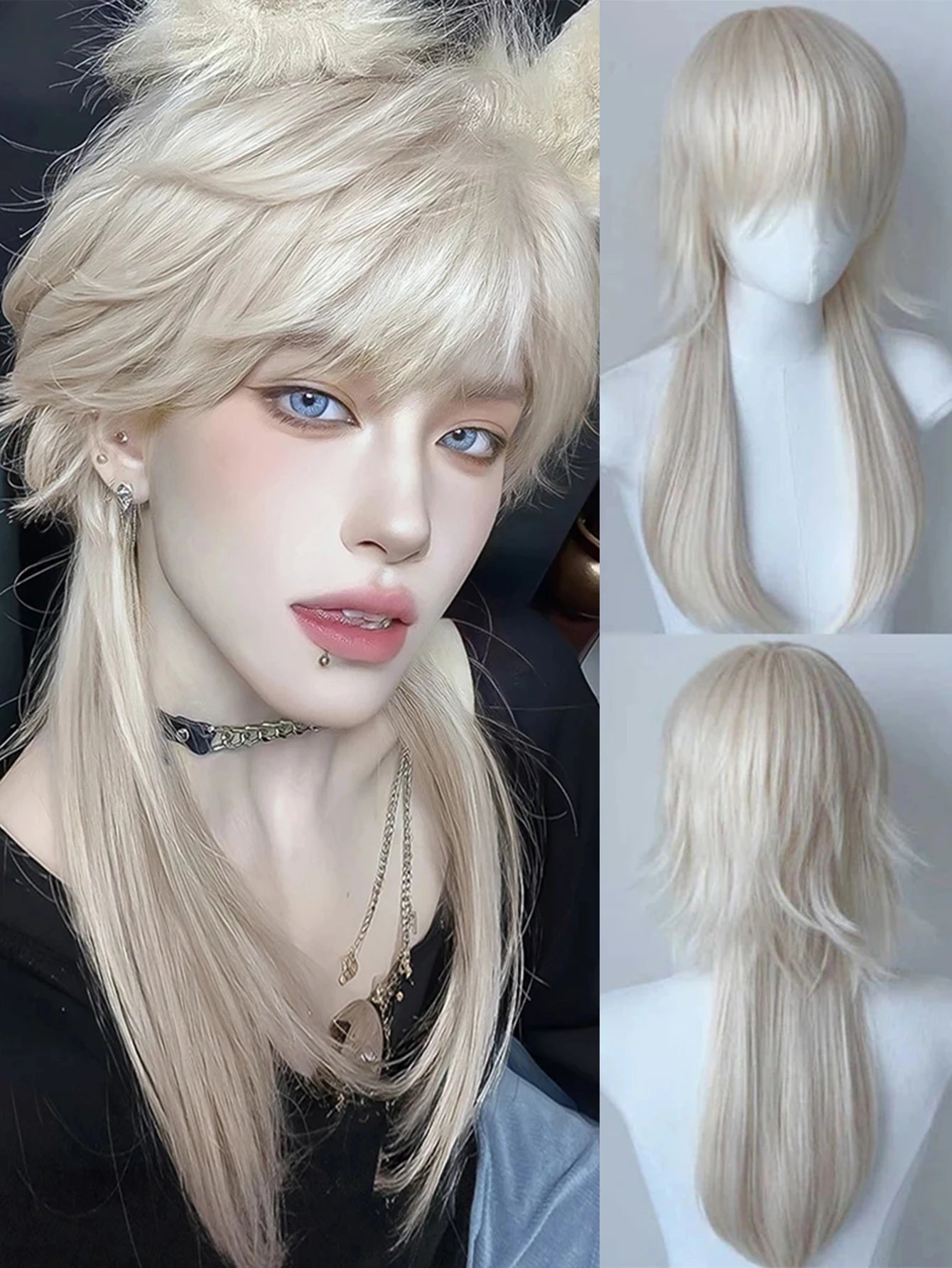 Short Mullet Anime Cosplay Wig with Bangs - 35