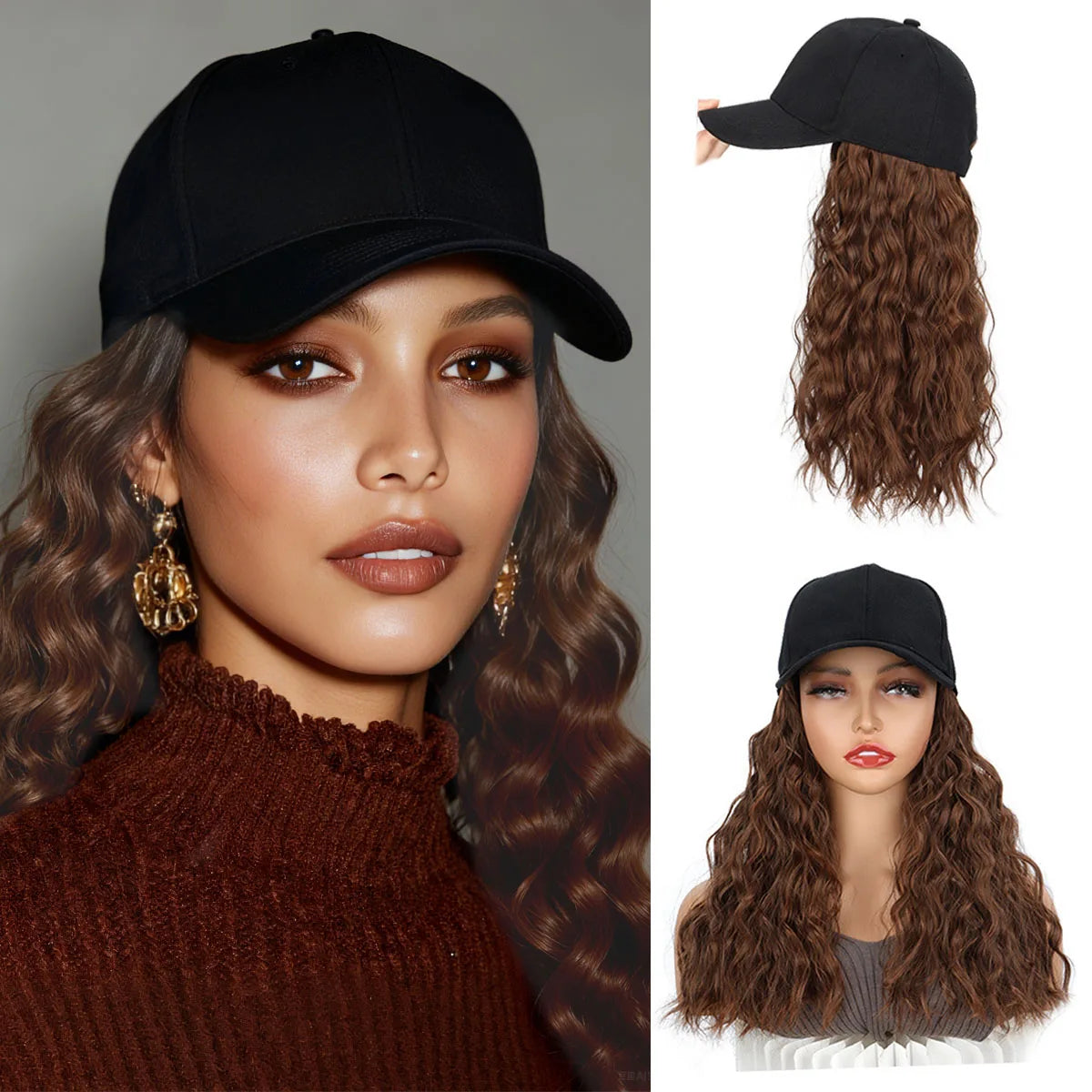 Natural Wave Baseball Cap Wig with Hair Extensions for Women