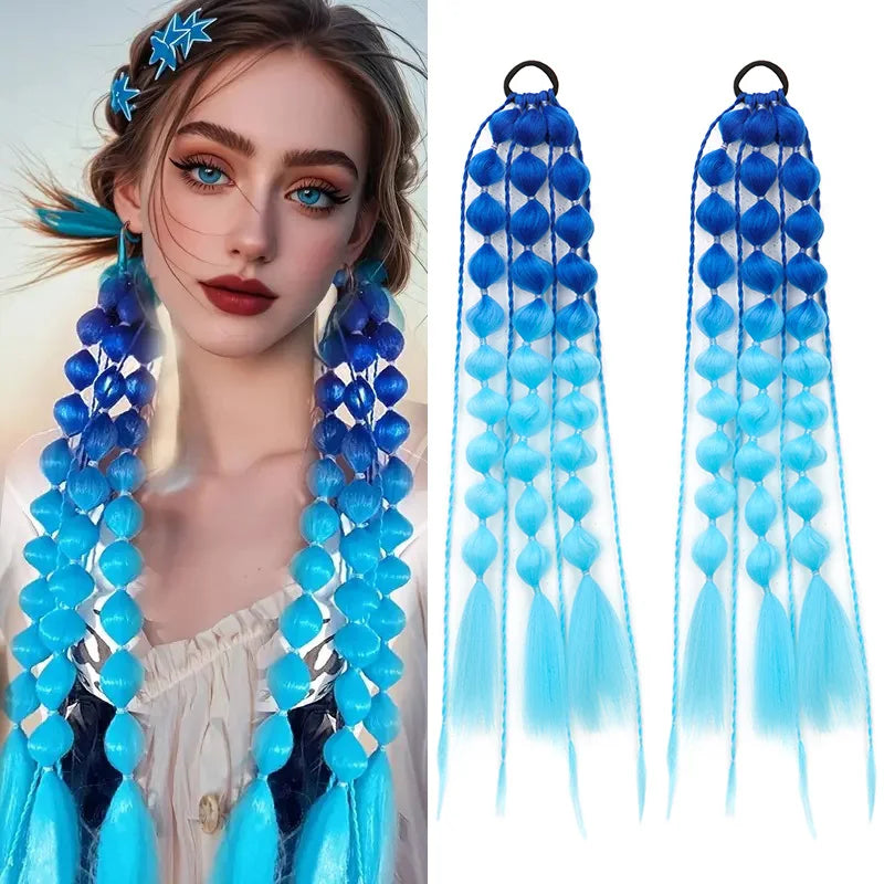Colorful Ombre Bubble Braid Hair Extensions for Parties - 12