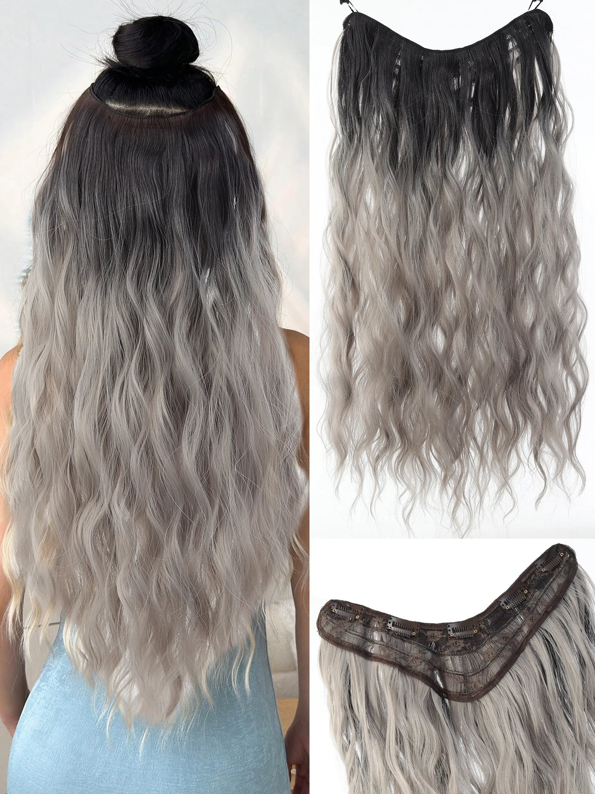 24-Inch V-Shaped Wavy Clip-In Hair Extensions for Instant Volume