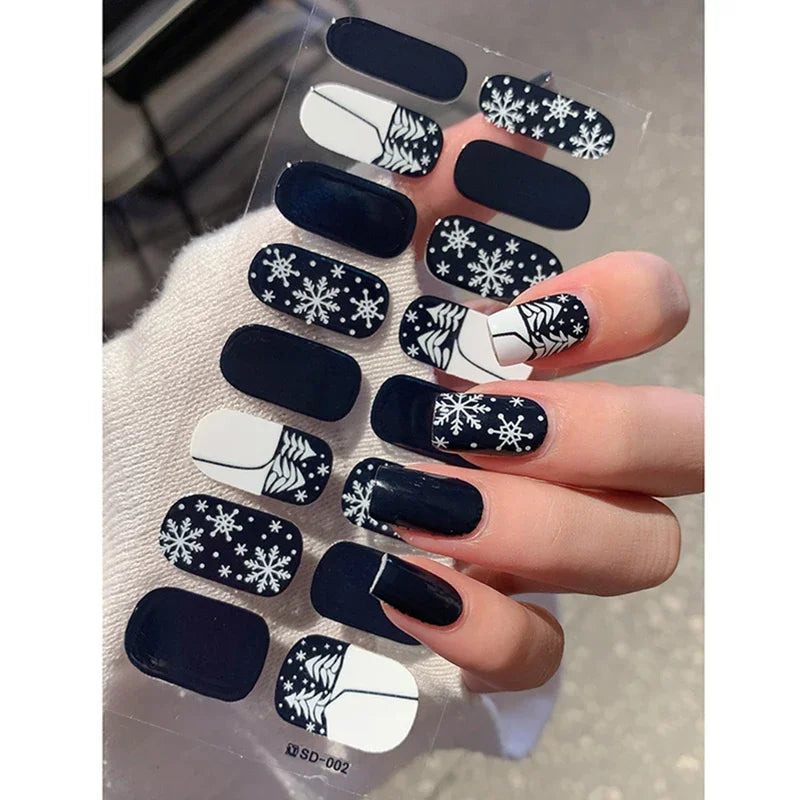 Festive Winter Snowflake Semi-Cured Gel Nail Wraps for Holiday Manicures - 19