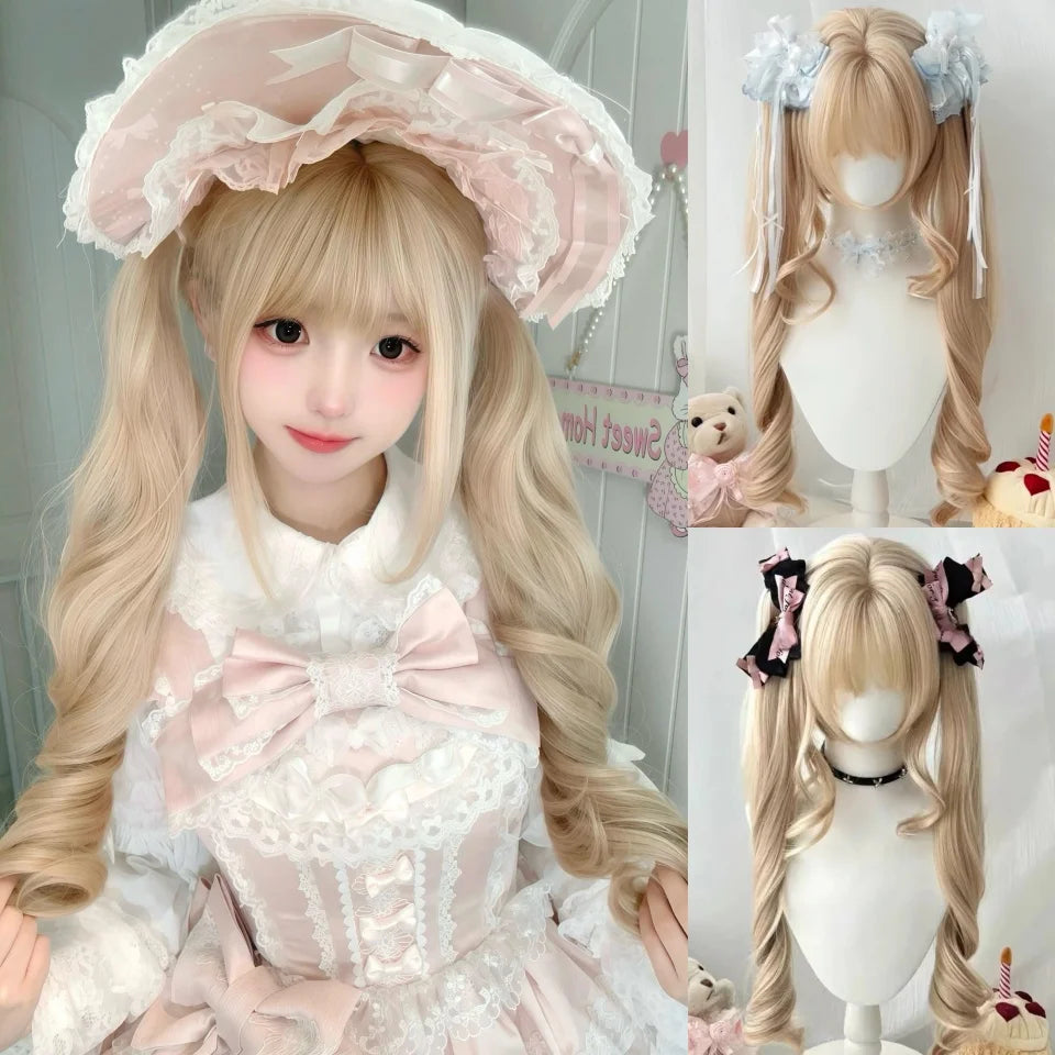 Long Wavy Peach Pink Synthetic Hair Wig for Cosplay and Daily Wear