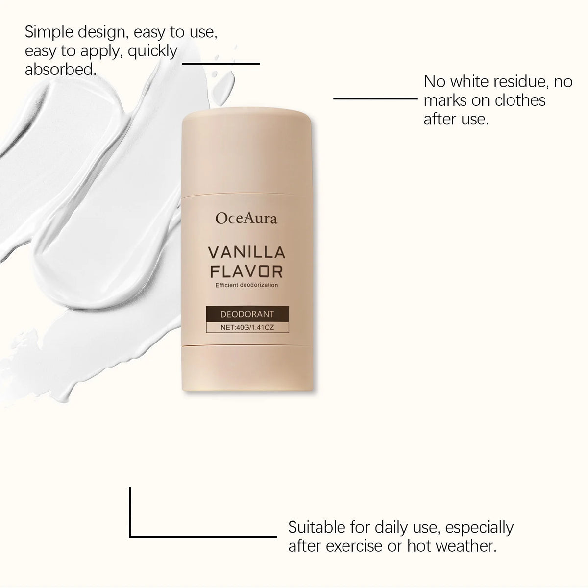 Long-Lasting Vanilla Scented Natural Deodorant Stick for Men and Women