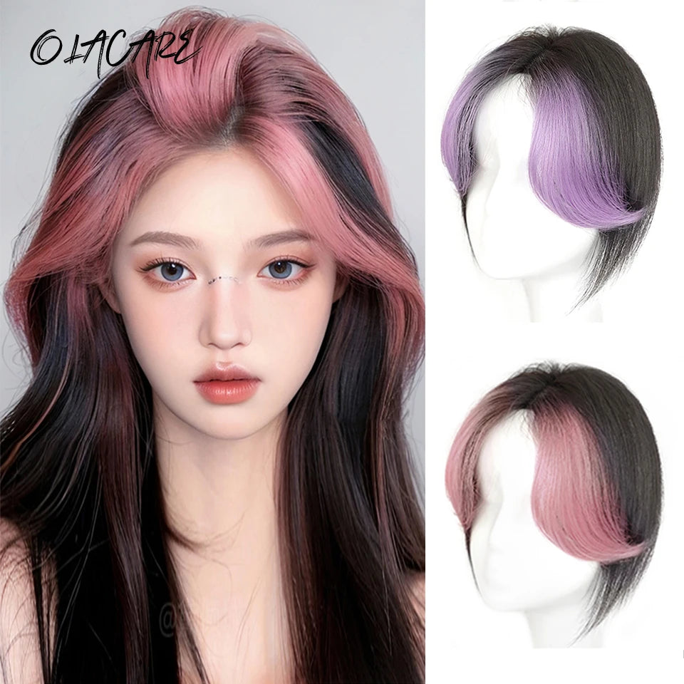 Clip-In Synthetic Hair Topper with Highlighted Middle Part Bangs - 1