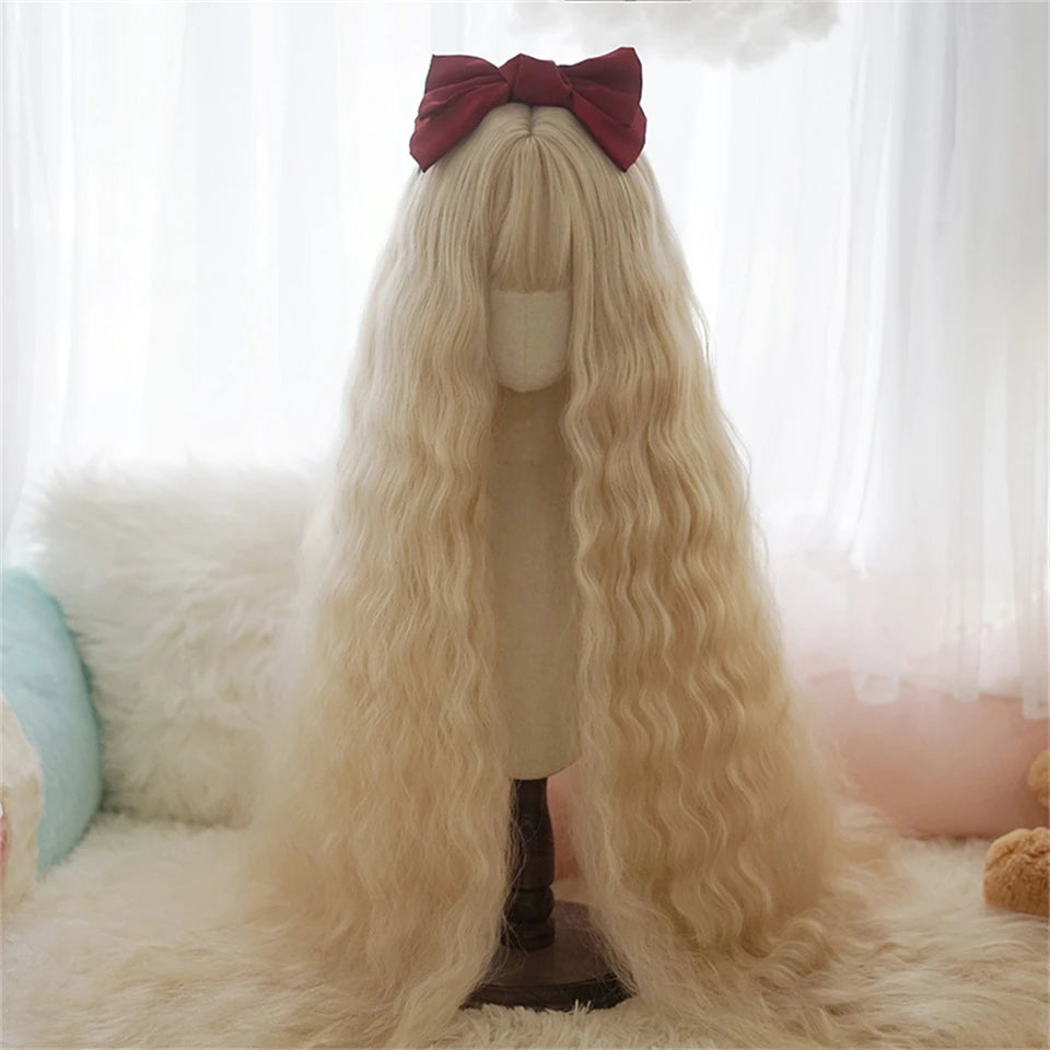 110cm Extra Long Wavy Cosplay Lolita Wig with Bangs - 15