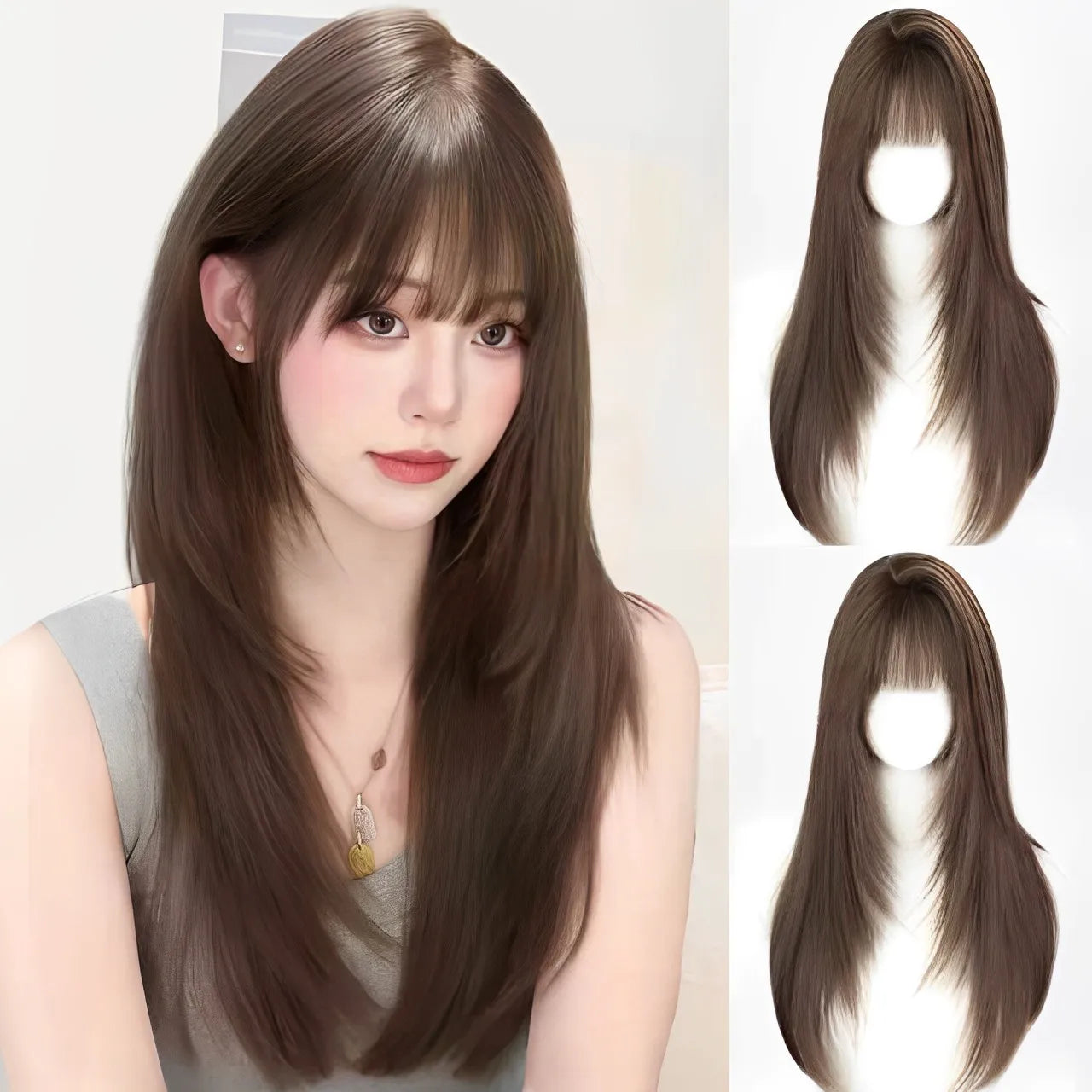 Long Wavy Ginger Synthetic Wig with Bangs - 22
