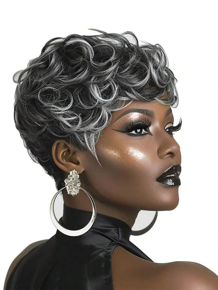 Short Curly Pixie Cut Wig with Bangs - 7