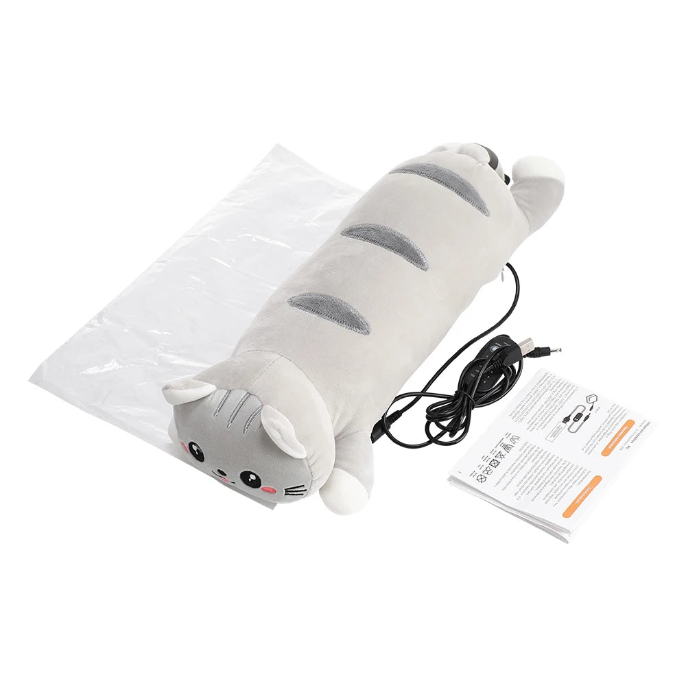 USB Heated Plush Cat Pillow for Menstrual Cramps and Back Pain Relief - 16
