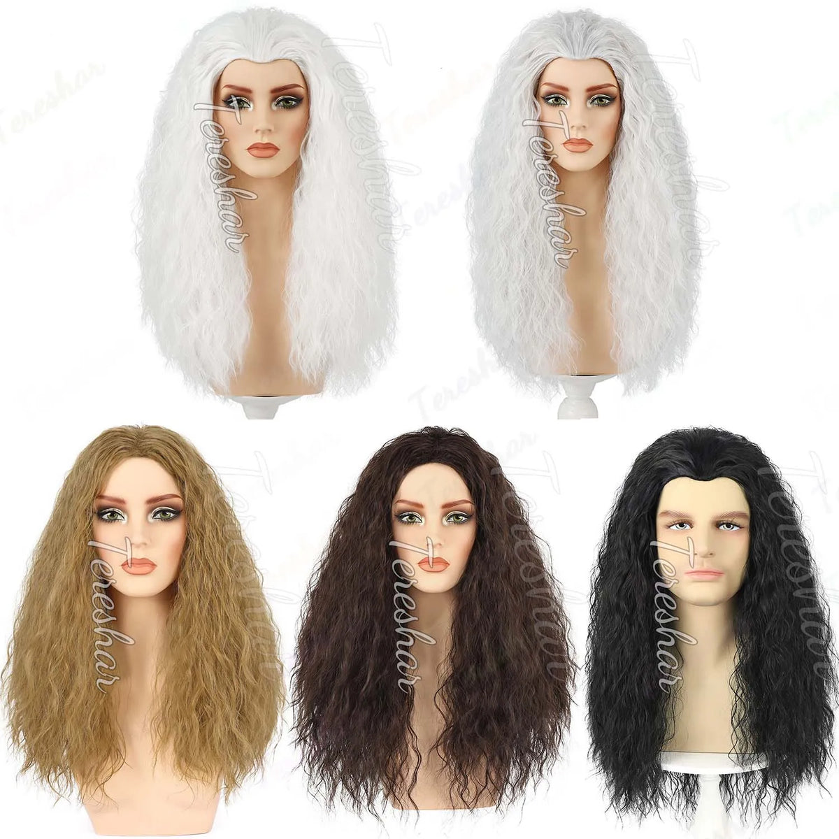 Long Curly Grey Witch Costume Wig for Halloween and Cosplay Parties