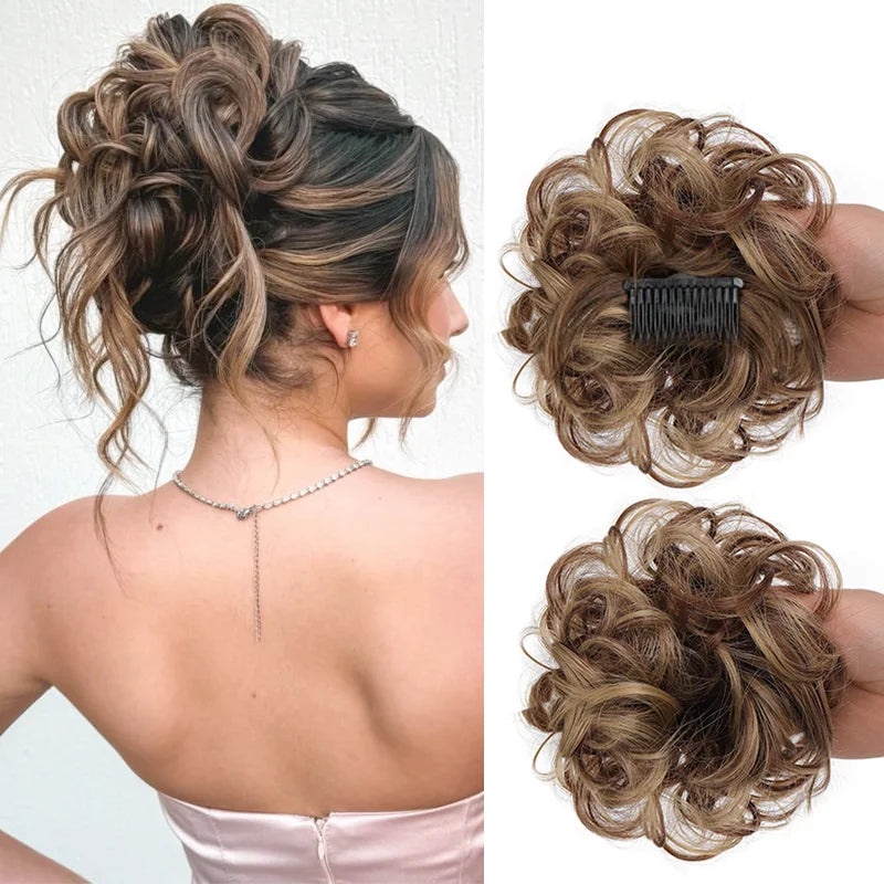 Messy Curly Hair Bun Clip-in Extension for Instant Volume