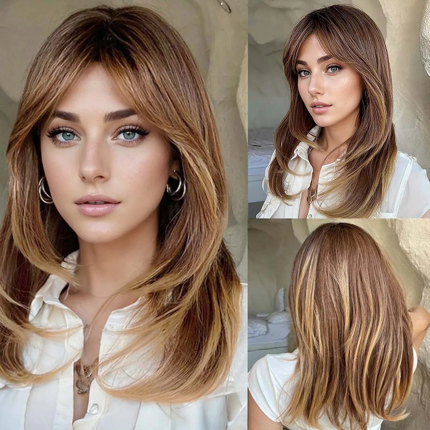 Long Straight Layered Wig with Bangs for Daily Wear and Special Events - 1