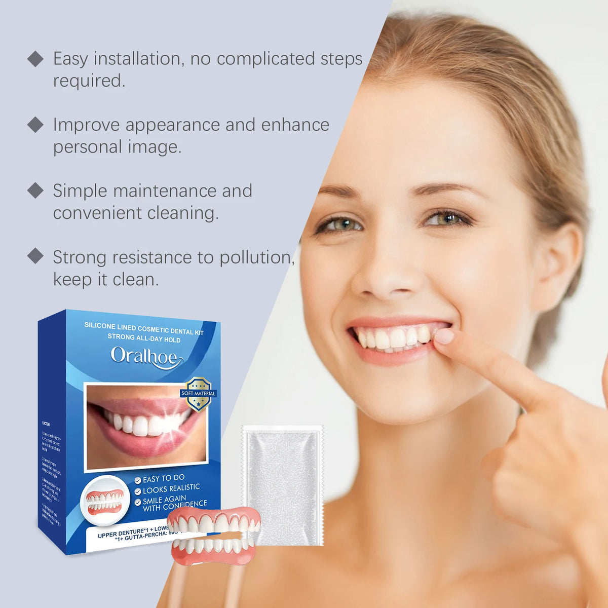Instant Cosmetic Dental Kit for Upper and Lower Teeth Smile Restoration