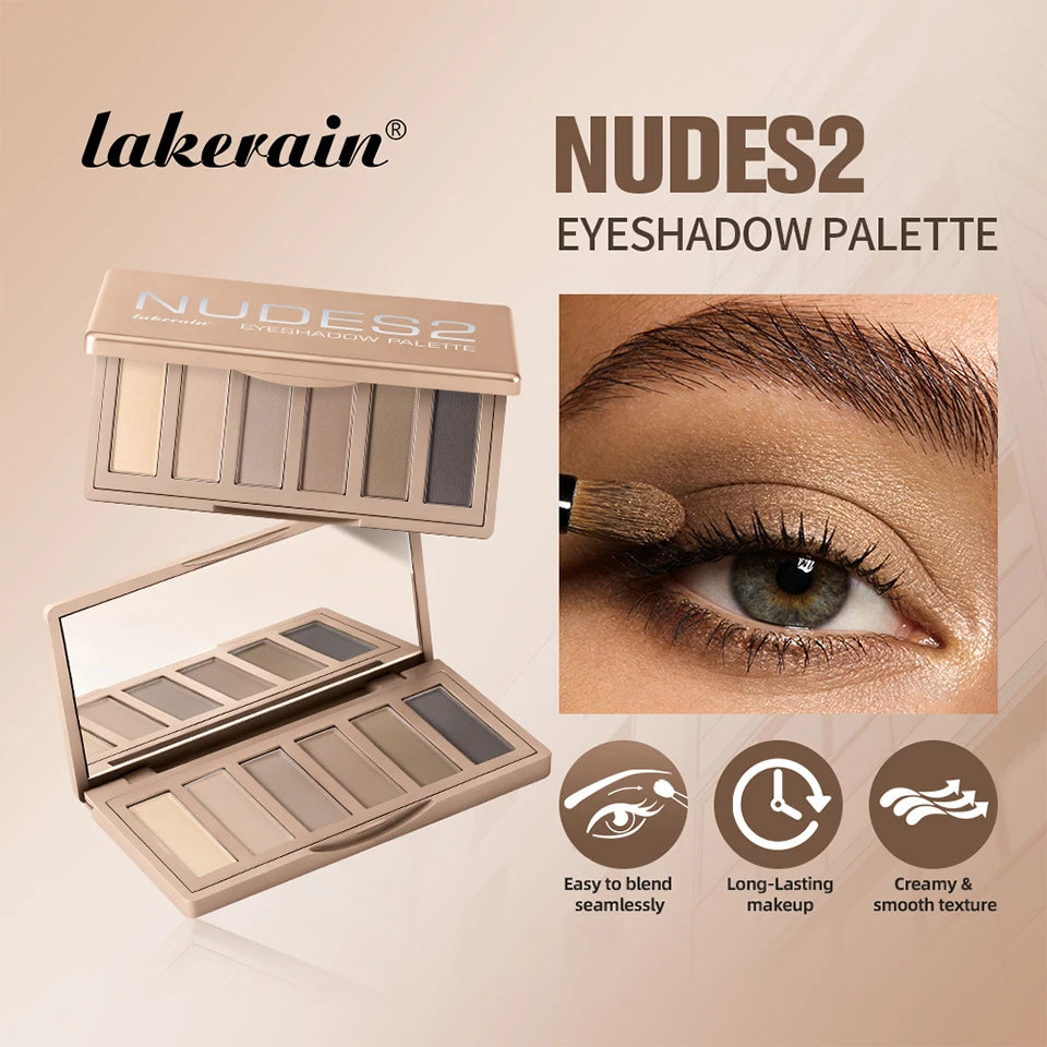 6-Color Matte Eyeshadow Palette for Neutral Nude and Smoky Eye Looks