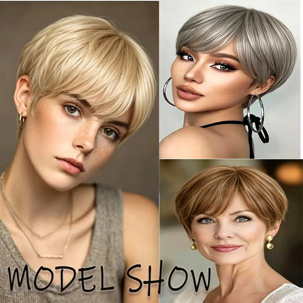 Short Fluffy Hair Topper with Bangs for Thinning Hair - 9
