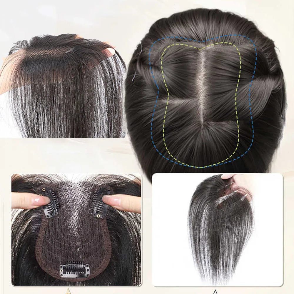 Natural Middle Part Hair Topper with Bangs for Volume