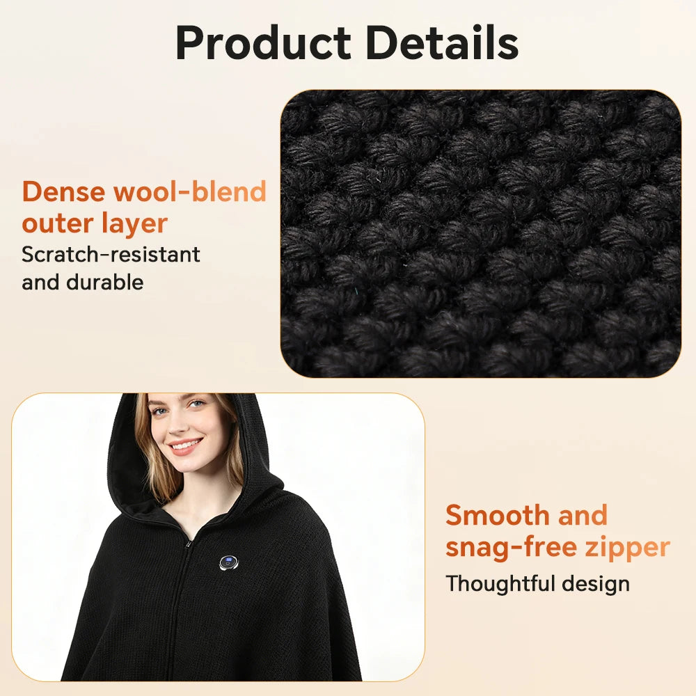 USB Powered Graphene Heated Hooded Shawl for Home and Office Comfort