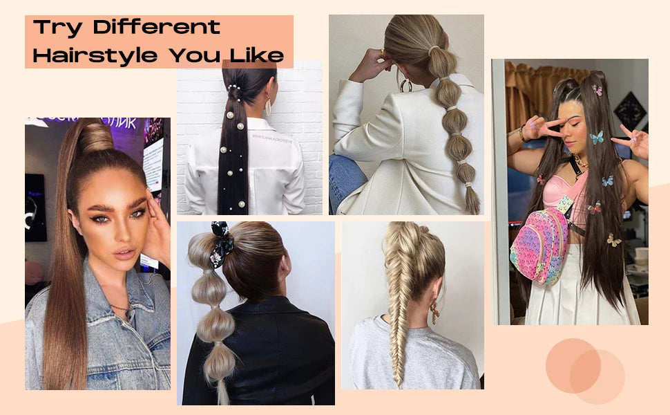 24 Inch Long Straight Wrap Around Ponytail Hair Extension for Women
