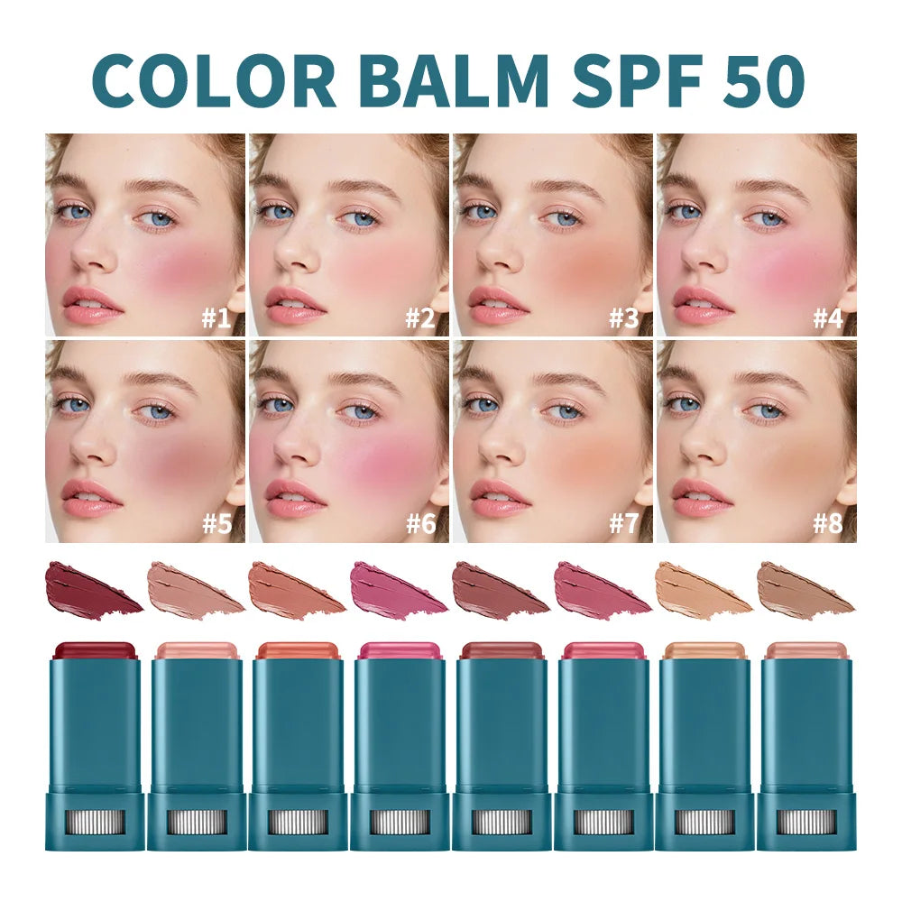 Hydrating SPF 50 Tinted Blush Balm Stick for Natural Sun Protection
