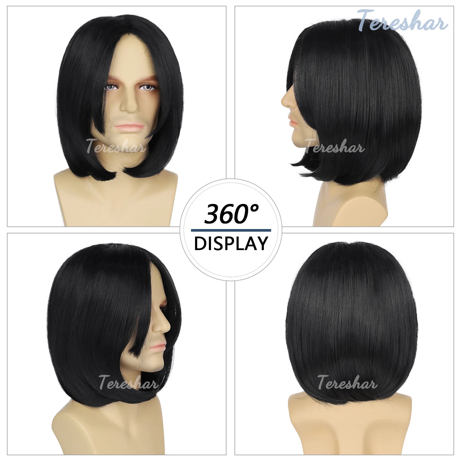 Short Black Synthetic Cosplay Wig for Men and Costume Parties - 3