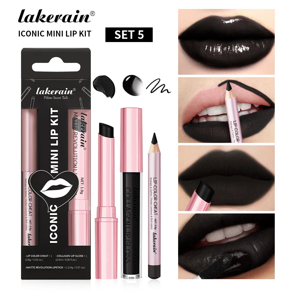 Professional 3-Piece Waterproof Matte Lipstick and Lip Gloss Makeup Set