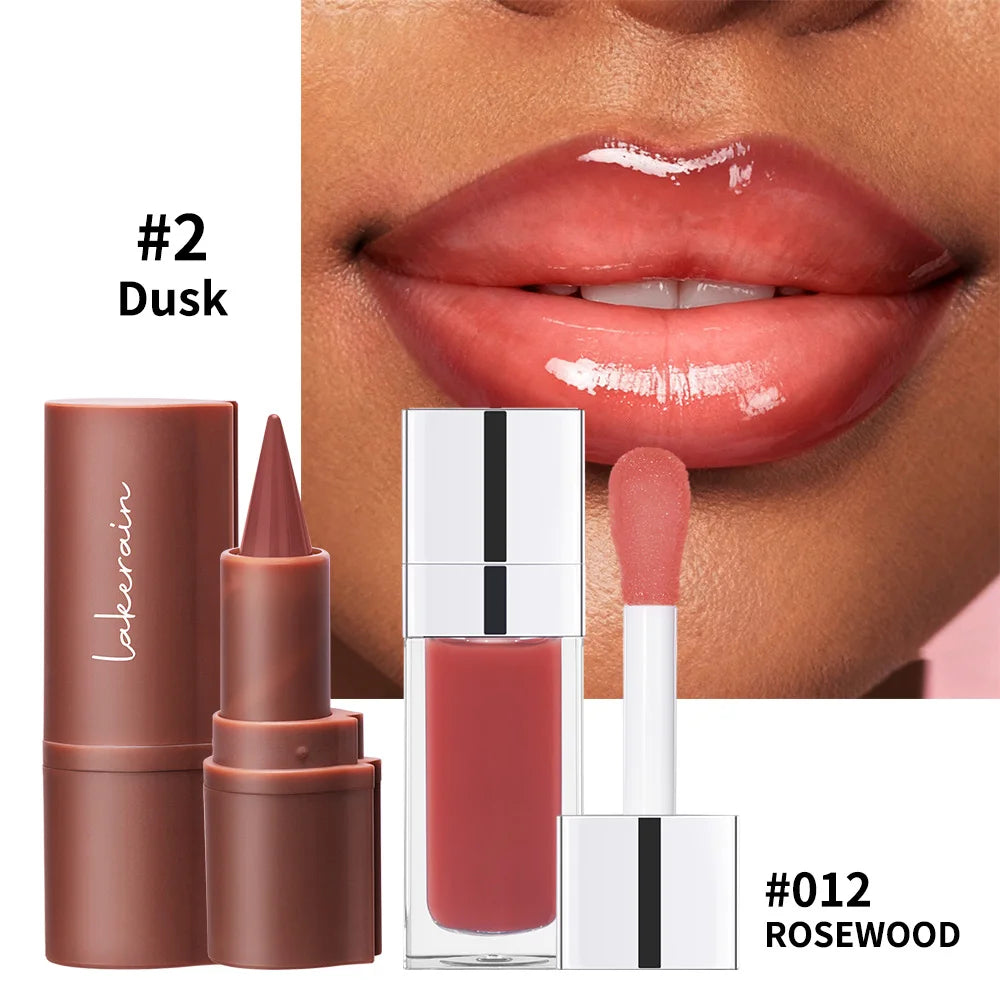 Hydrating Lip Liner and Gloss Combo Set for Defined Shiny Lips