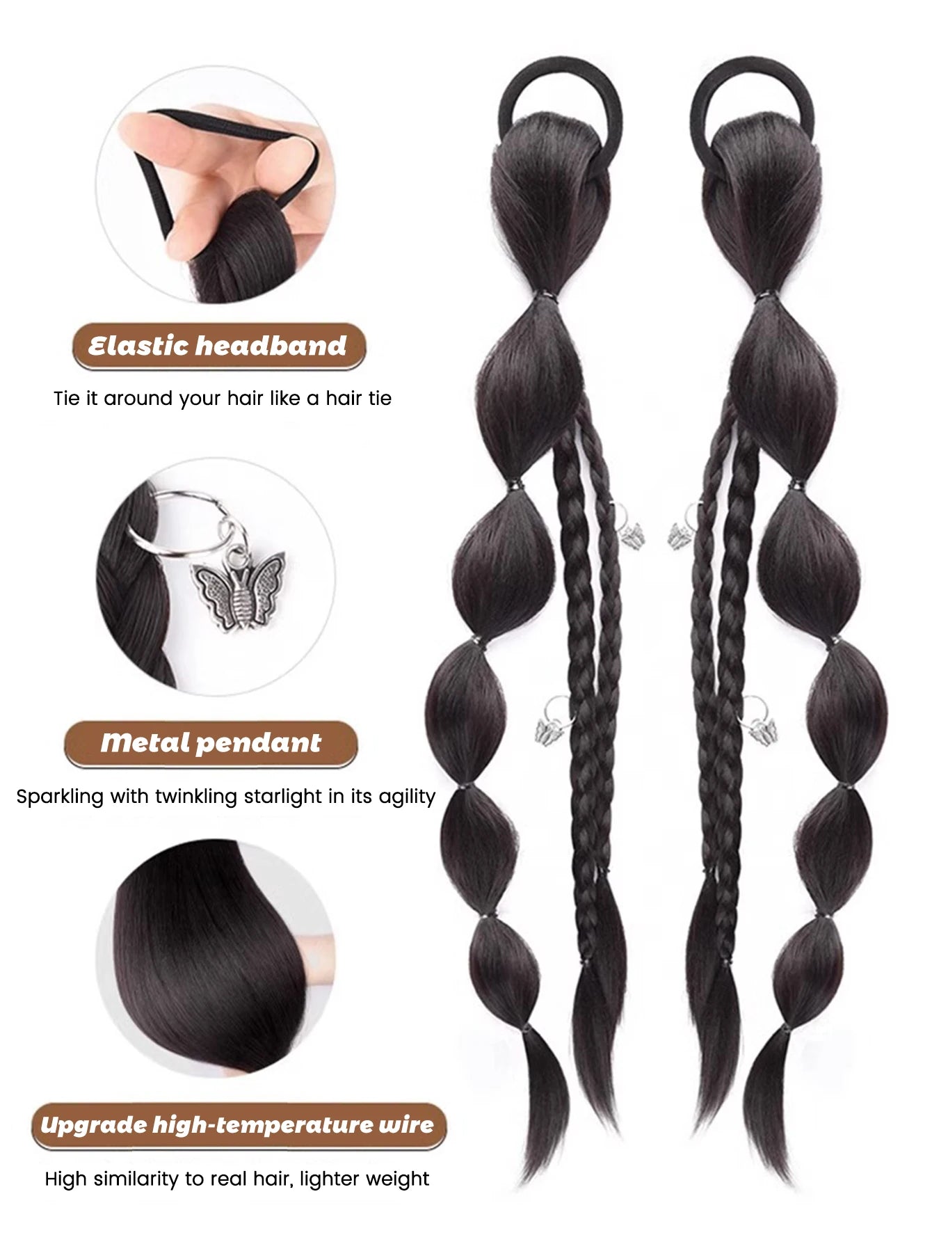 18-Inch Synthetic Bubble Braid Ponytail Extension with Rubber Band - 5