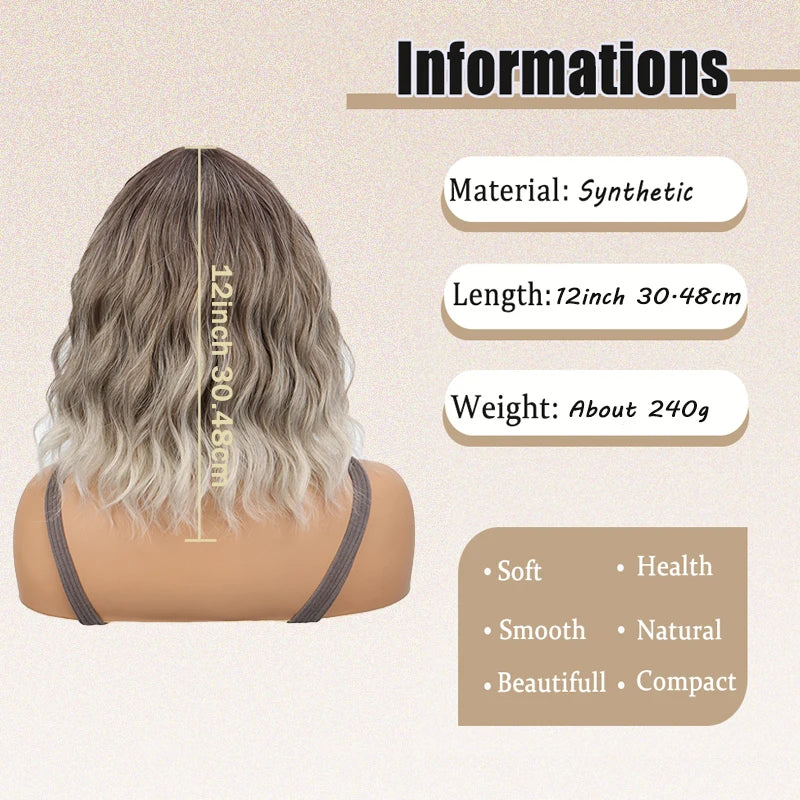Shoulder Length Wavy Brown Wig with Dark Roots for Daily Wear - 2