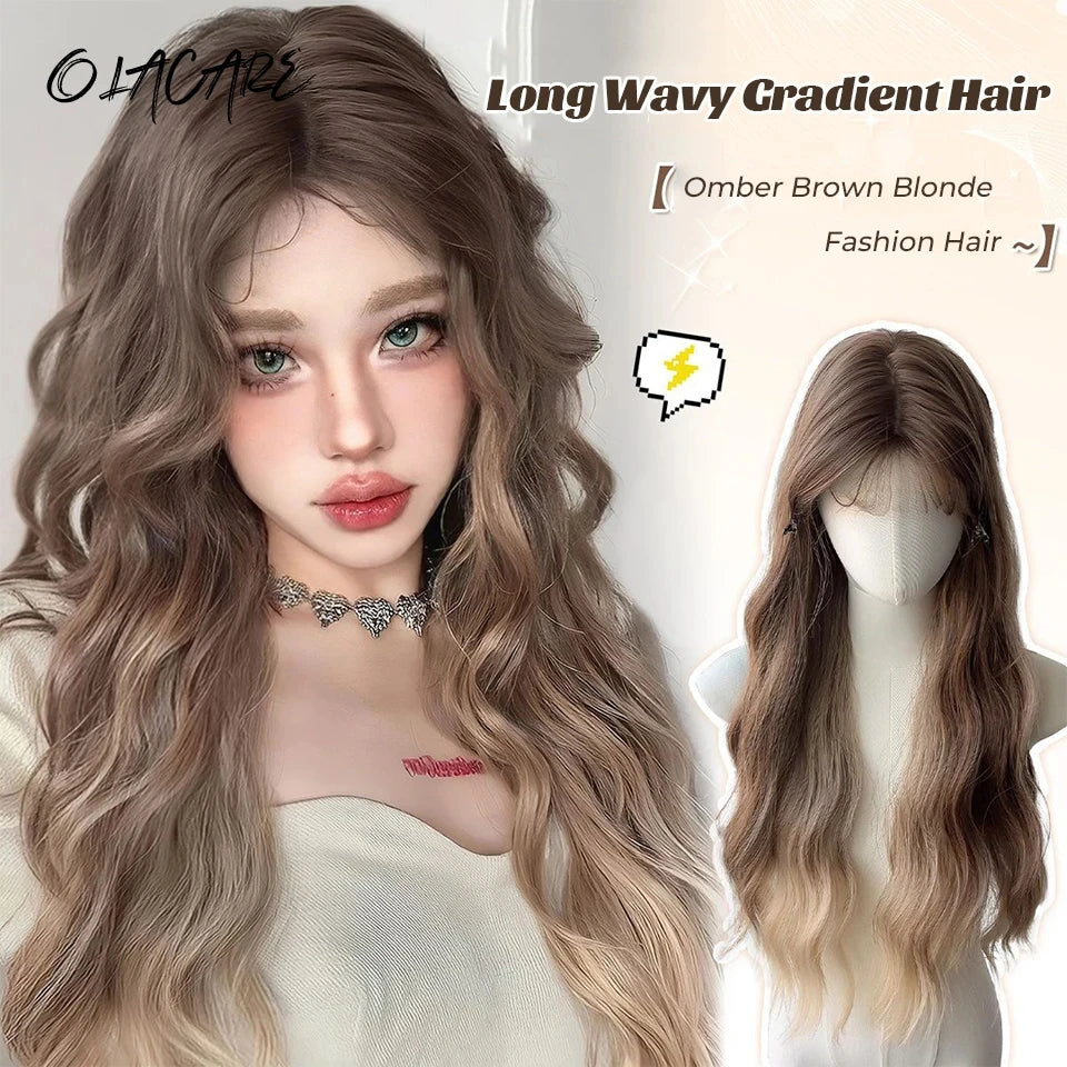 Long Wavy Blonde Cosplay Wig with Bangs