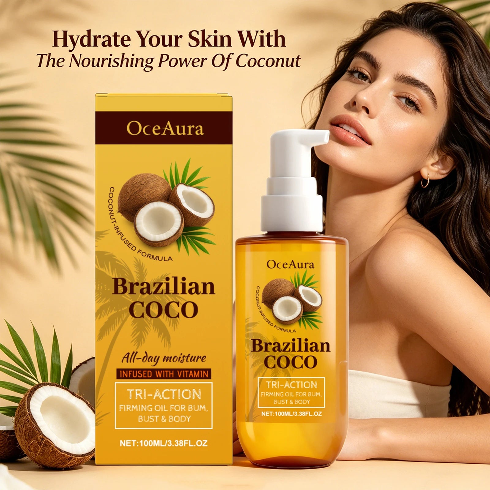 Coconut Firming Body Oil for Skin Hydration and Elasticity Restoration - 2