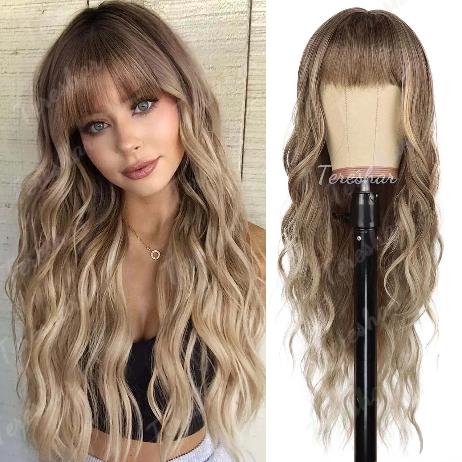 Long Wavy Orange Wig with Bangs for Cosplay and Daily Wear - 14