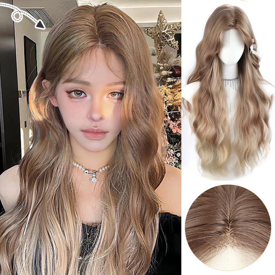 Long Wavy Blonde Cosplay Wig with Bangs