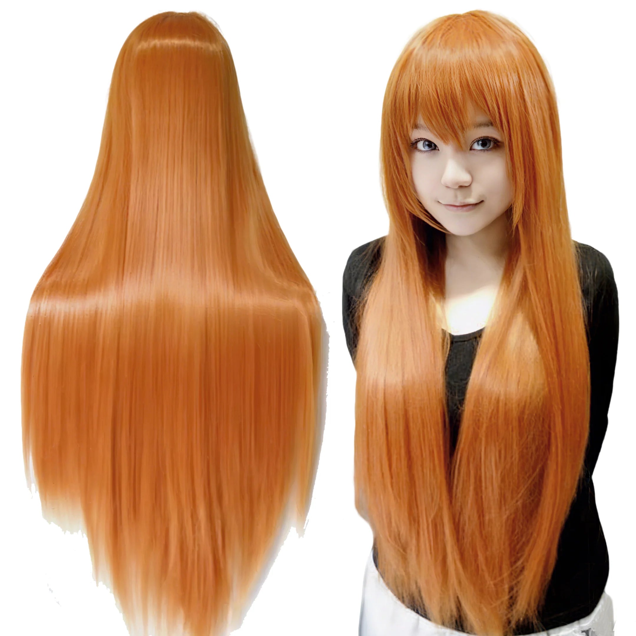 Long Straight Orange Anime Cosplay Wig - 1