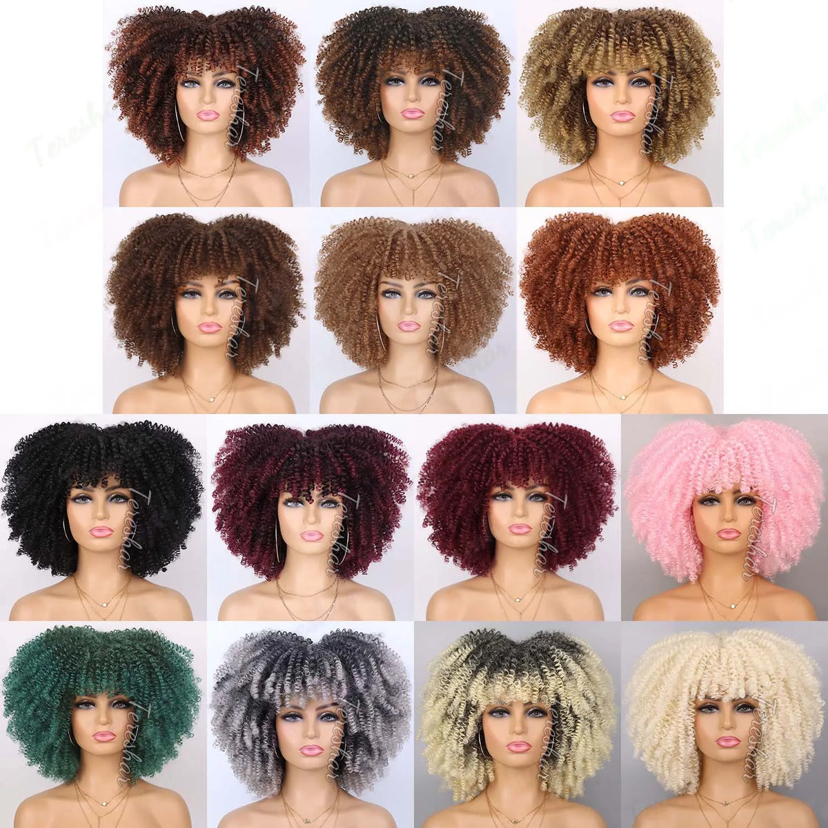 Short Curly Afro Wig with Bangs for Daily Wear