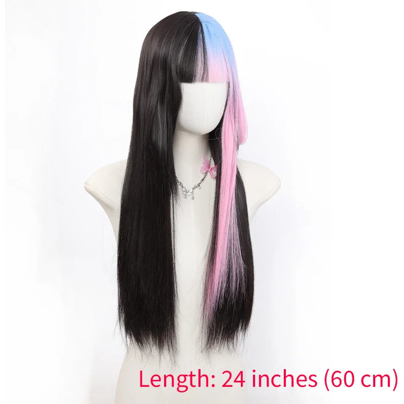 Long Straight Two-Tone Cosplay Wig with Bangs