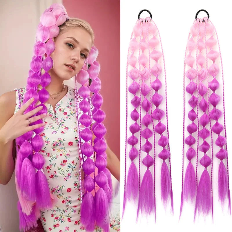 Colorful Ombre Bubble Braid Hair Extensions for Parties