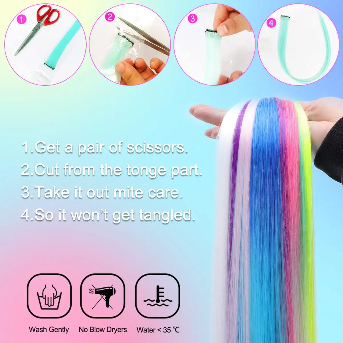 10pc Clip-In Colored Synthetic Hair Extensions for Instant Highlights - 5