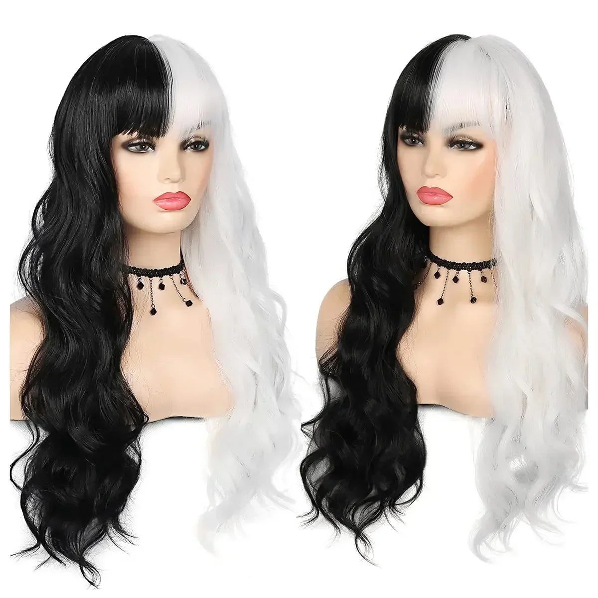 Long Wavy Split Color Synthetic Wig for Costume Parties and Daily Wear