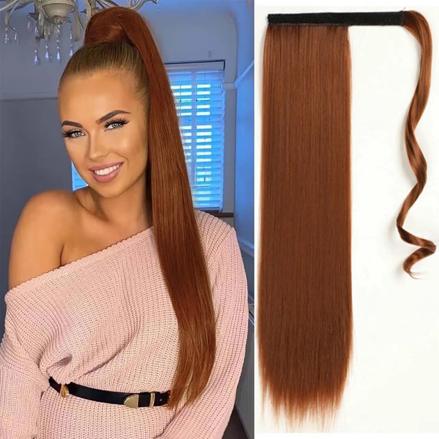 24 Inch Long Straight Wrap Around Ponytail Hair Extension for Women - 22