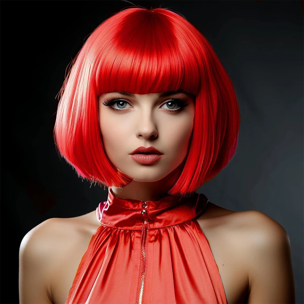 Short Straight Red Bob Wig with Bangs for Daily Wear - 6