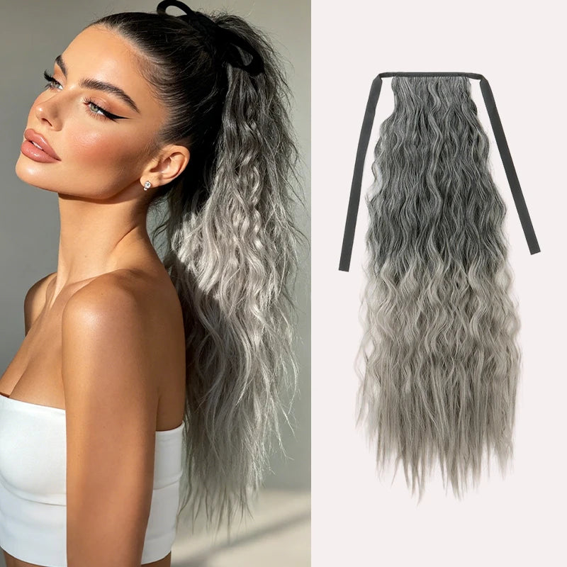 22-Inch Curly Rainbow Wrap-Around Ponytail Hair Extension - 17