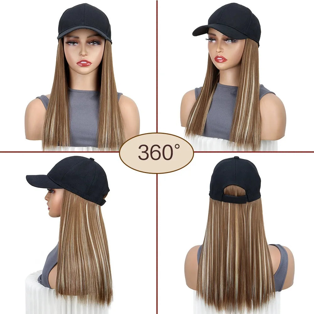 Adjustable Baseball Cap with Attached Long Straight Hair Wig - 5
