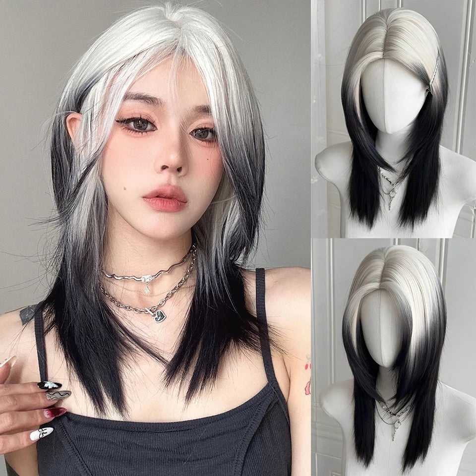 Long Wavy Ombre Blonde Pink Wig with Bangs