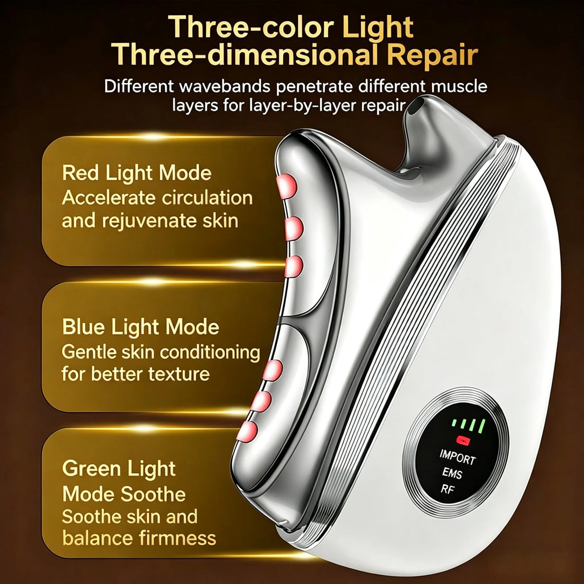 3-in-1 LED Facial Massager for Skin Tightening and Lymphatic Drainage